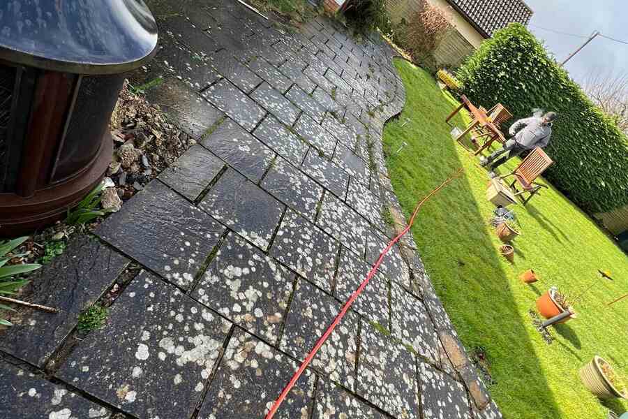 Patio before pressure wash